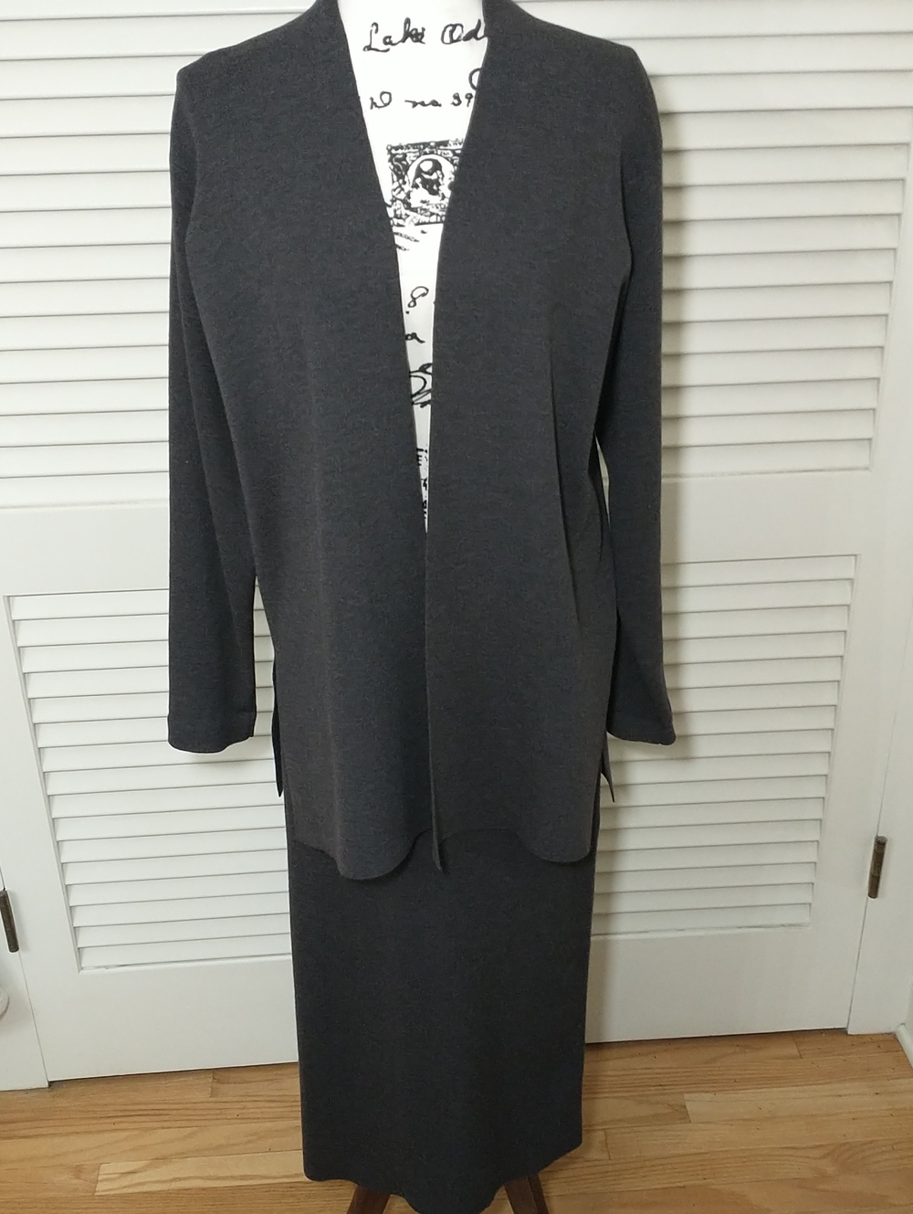 Eileen Fisher Italian Yarn 100% Wool Cardigan Maxi Skirt Set, Size M, Minimalist